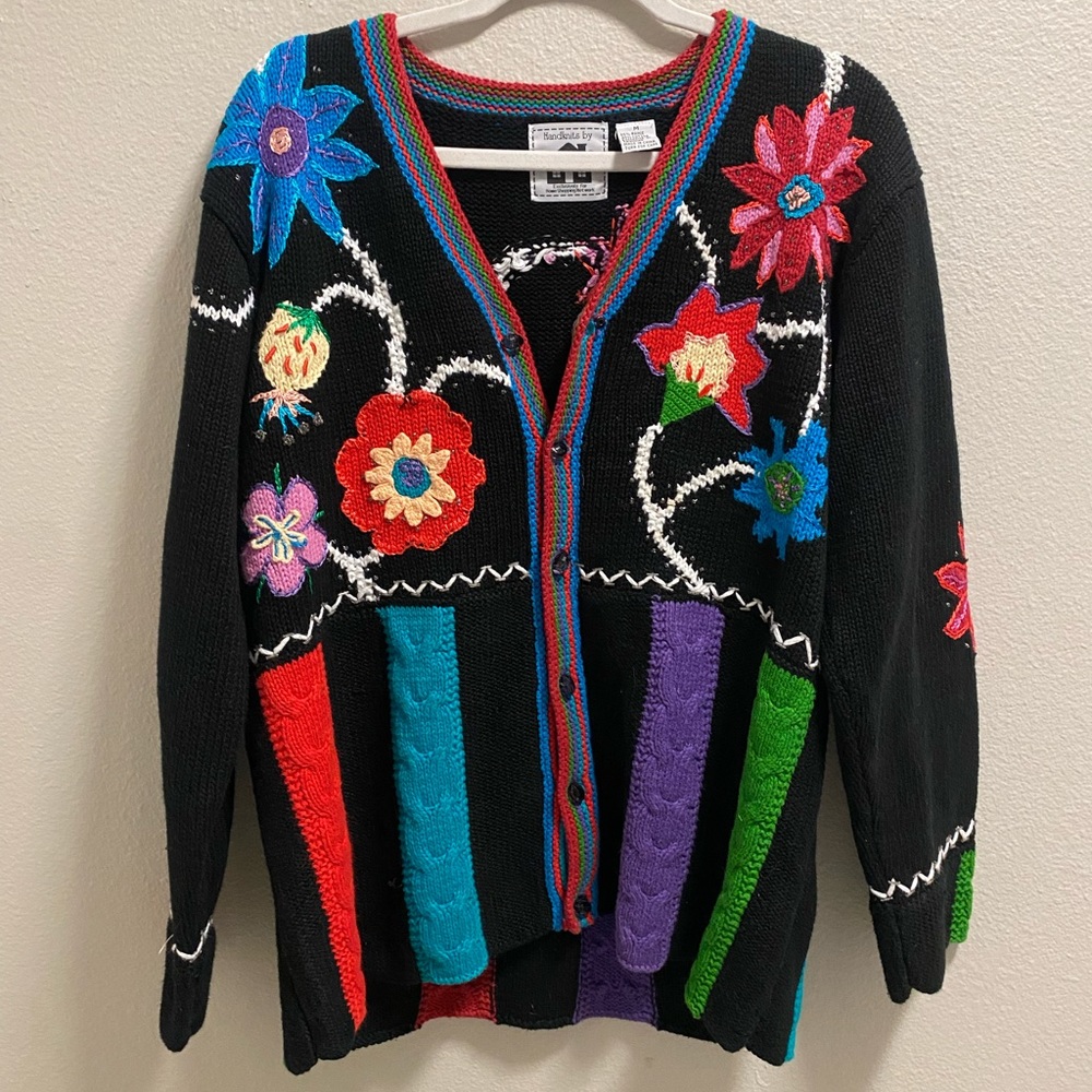 Black Flower Cardigan by Storybook Knits